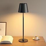 UPXNBOR LED Tischlampe Kabellos, Dimmbare Nachttischlampe Touch, Akku Tischleuchte Kabellos, Indoor Outdoor Tischlampe Akku, 3-stufig Warmlicht, IP54 Wasserdicht, Vollmetallgehäuse, Schwarz