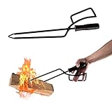 Brikettzange Kohlenzange Rostfrei Brennholzzange Grillzange: Metal Schwerlast Kohlenzange mit Holzgriff, Lange Kaminzange Feuerholzzange für Feuerstellen im Innenbereich Feuerstellen Lagerfeuer