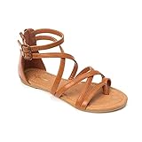 HEVA Damen Casual Riemchensandalen Komfort Einstellbare Flache Sandalen（8UK 42EU,Braun）