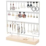 WhizNook 60 Löcher Schmuckständer Ohrringhalter Ohrring Ständer, 3 Tier Ohrringständer mit Holzsockel, Ohrringe Ständer, Ohrring Display Ständer, Ohrring Halter für Hängende Ohrringe (Weiß)