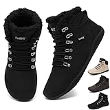Geweo Barfußschuhe Winter Sneaker Stiefel Breite Walking Schuhe Barfuss Damen Herren Trail Minimalistische Warm Gefüttert Leder Zero Drop Solhe Fitness Weit Rutschfest Wasserabweisend