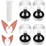 4 Paare Vampirzähne,2 Paar Latex Elfenohren,Vampire Zähne kit,Vampir Zähne Zähne,Halloween Party Cosplay Prothesen Prop Dekoration mit Pellets Kleber für Halloween Kostüm Part Party