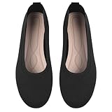 OFFCUP Damen Ballerinas Knit Kleid Schuhe Runde Zehe, Flats, Slip On, Maschenware Bequem Weich Ballerina Schwarz - 38