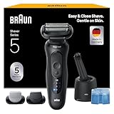 Braun Series 5 Elektrorasierer Herren, Rasierapparat mit 50 Min. Akku, 4in1 SmartCare Reinigungsstation, +2 Aufsätze, Kabelloser Nass- und Trockenrasierer für Männer, Wasserdicht, 52-N7650cc, Schwarz