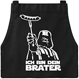 DXDXDXD Grillschürze für Männer Star Wars Schürze ICH BIN DEIN BRATER, mit 4 Taschen 95cm Große Kochschürze Herren Lustige Kochen Grillen Starwars Schürze Geschenk