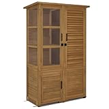 M MCombo Gartenschrank Gartenhaus Holz Wetterfest, Gerätehaus Garten Outdoor Wasserdicht, für Außenbereich Balkon Terrasse, Gartenhütte mit 3 Herausnehmbaren Ablagen 55×110×175 cm, 0130D (Natur)