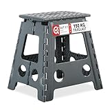 Relaxdays Klapphocker faltbar, Camping Hocker, großer Badhocker, bis 150 kg, Kunststoff, HxBxT: 39 x 39 x 32 cm, grau