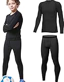 HOPLYNN - Thermal underwear Set für Kinder Funktionsunterwäsche Skiunterwäsche Jungen Atmungsaktiv Thermal underwear Warme Fussball Ski Schwarz L
