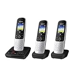 Panasonic KX-TGH723GS Schnurlostelefon mit Anrufbeantworter 3er Set (DECT Telefon, strahlungsarm, Farbdisplay, Anrufsperre, Freisprechen) schwarz