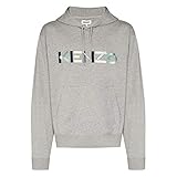 Kenzo Mehrfarbiger klassischer Herren-Kapuzenpullover mit Logo, Grau, Grau, M