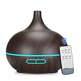 400ML Luftbefeuchter für Schlafzimmer Elektrischer Aromatherapie-Befeuchter im Holzmaserung mit 7-farbigem LED-Licht Leise Aroma Diffuser Wasserlose Auto-Off Duftöldiffusoren (Schwarz)