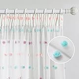 MYSKY HOME Gardinen mit Kräuselband Vorhang Kurz Voile Vorhänge Kinderzimmer Modern für Gardine Regenbogen Sticken Halbtransparent Schiebevorhang Wohnzimmer 2er Set, Farbig, H 160 x B 140 cm