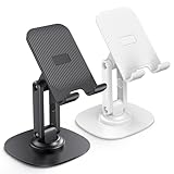 OMOTON 2er-Pack 360° Drehbarer Handyständer, Faltbarer Phone Ständer für den Schreibtisch, Handyzubehör, Höhenverstellbarer Handyhalterstände für iPhone und alle Smartphones, Schwarz & Weiß