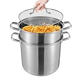 Kochtopf 8L, Großer Topf mit Einem Dämpfeinsatz Geliefert, Spaghettitopf mit Glasdeckel, Simmertopf Großer Topf aus Edelstahl, Doppelkochtopf, 36.5 * 36.5 cm