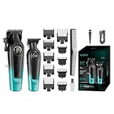 VGR 196 & 996 Haarschneidemaschine Set Profi, Kabelloses Friseur Set mit Keramisch Titanbeschichteter Klinge, Harrschneidermaschine Herren Profi mit LED Display, 10 Führungskämme, 1 Kamm, Grün