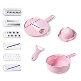 10 in 1 Mandoline Gemüsehobel Gemüseschneider Gemüsehobel Spiralschneider - Multischneider V Hobel Gemüse Schneider mit Behälter Gurkenhobel - Multifunktion Gemüseschneider Edelstahl Klinge,Rosa