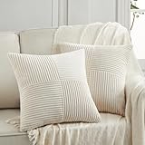 FDTERN 2er Set Creme Beige Kordsamt Weihnachten Kissenbezug 40x40 Weich Dekorative Kissenbezüge Kissenhülle Dekokissenbezug Sofakissen Dekokissen Boho Deko für Sofa Schlafzimmer Wohnzimmer
