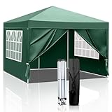 LEADZM Pavillon 3x3m Pop-up Faltpavillon,Wasserdichter,Höhenverstellbar,UV Schutz 50+,Gartenzelt,Partyzelt,Camping,Stahlrahmen,mit 4 Seitenteilen(Grün-4 Seitentuch)