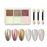 6 Farben Chrom Glitzerpuder,Spiegel Effekt Chrome Pigmente,Chrome Nail Powder,Nail Art Pulver,Nagel Pigment Pulver Set,für Nagelkunst und Nageldesign Starter(10)