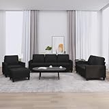4-TLG. Sofagarnitur mit Kissen Schwarz Kunstleder,Hochwertige Sofa Garnitur aus Kunstleder Langlebig, Bequem und Vielseitig Wohnzimmer, Sofas
