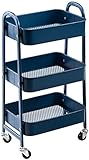 DOEWORKS Rollwagen Metall Aufbewahrungswagen Küchenwagen 3-Etagen, Servierwagen Organizer Wagen mit Rädern für Wohnzimmer Schlafzimmer Make-up Badezimmer Büro, Dunkelblau