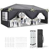 TactFire Pavillon 3x6m,One-Touch Faltpavillon,Wasserdicht,Winterfest,UV Schutz 50+,Gartenzelt,Partyzelt,mit 6 Seitenteilen,für Garten,Party,Camping.Dunkelgrau