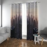 UIRINGART Skyline Verdunkelungsvorhänge für das Schlafzimmer Stadtansicht Abendwolken Turmsilhouetten Zimmer Verdunkelnde Ösenfenster Vorhänge für Wohnzimmer 2 Paneele B117xH137cm