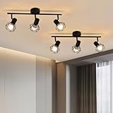 Feuerblitz Deckenstrahler Schwarz Deckenlampe 3 Flammig - 2 Stück Deckenleuchte Industrial E14 Deckenspots Retro Max.25W Flurlampe für Wohnzimmer Schlafzimmer Küche Ohne Leuchtmittel