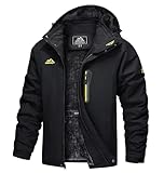 TACVASEN Herren Wasserdicht Winter Skijacke Warme Snowboardjacke Outdoorjacke Gefüttert Winterjacke (XXL, Schwarz)