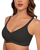 HORISUN kabellose BHS für Damen, V-Ausschnitt, vollständiger BH mit Unterstützung, Kein Bügel kabelloser T-Shirt-BH (Schwarz L)