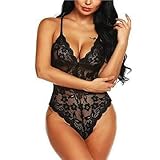 ZTIANEF lackSexy Mesh Hosenträger Deep V Print Erotische Dessous Onesie Set, 3, L