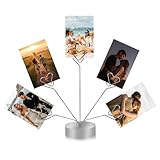 Herzförmiger Fotoständer enthält fünf Clips, silberner Baumhalter für Bilder, Schreibtisch-Fotodisplay, Geschenkbaumhalter für Partys, runde Basis, geeignet als Geschenk für Feiertage