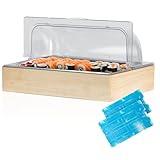 Mahlzeit Kühl Servierplatte | 53 x 34 x 27 cm | GN 1/1 Kühlplatte mit Haube, System Kühlschale mit Kühlakku | Frischhalteplatte mit Holzrahmen, Servierhaube mit 2 Kühlakkus | Catering Platte