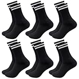 Effeet Sportsocken Herren Damen 6 Paar, Tennissocken Weiß Schwarz, Atmungsaktiv Lange Socken Baumwolle, Arbeitssocken Laufsocken mit Frotteesohle, Schwarz 39-42
