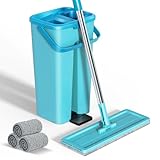 Eukue Wischmopp Set mit Eimer, Bodenwischer Set mit Auswringfunktion, 2 in 1 Putzeimer mit Wischmop, Wischer Mop und Eimer Set mit Einstellbar Edelstahlgriff und 3 Moppkopf für Alle Boden