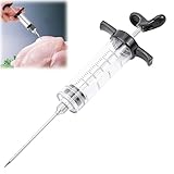 Fleischspritze, Marinadenspritze, Fleischinjektoren zum Räuchern und Grillen 30 ml, Meat Injector, Fettinjektornadel, Marinierspritze, Gewürzspritze, Injektor-Marinaden für Fleisch, Pute, Rind