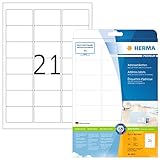 HERMA 8632 Adressetiketten, 10 Blatt, 63,5 x 38,1 mm, 21 pro A4 Bogen, 210 Stück, selbstklebend, bedruckbar, matt, blanko Papier Adressaufkleber Etiketten, weiß