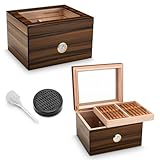 CIGARLOONG Zigarren Humidor Zedernholz, Glasplatte, Humidor mit Luftbefeuchter&Hygrometer, Geschenke für Männer (L für 75 Zigarren)
