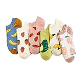 RDNKVB 6 Paar Damen Mädchen Lustige Sneaker Socken mit Früchten Bedruckt, Lässige Baumwollsöckchen (Bunt, Kurz)