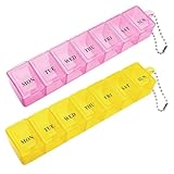 2-teiliges Pillendöschen, tragbare Pillenbox für 7 Tage mit Fächern für Medikamente, Nahrungsergänzungsmittel, Vitamine und Lebertran (Pink und Gelb)