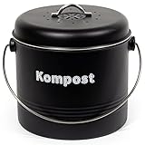 Theo&Cleo Biomülleimer Küche 7 L, Bio Mülleimer Geruchsdicht mit Aktivkohlefiltern, Komposteimer Metall, Biomüll Retro (Mattschwarz)