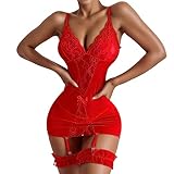 Sexy Dessous Damen für Sex Lustig Spitze Unterwäsche Transparent Leicht Reizwäsche mit Loch Tiefer V-Ausschnitt Kleidung Silky Erotische Festival Tanga Sexy Outfit für Damen Bodysuit Overall