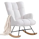 XH.Easy Go Schaukelstuhl Stillsessel Schaukelsessel mit Armlehnen Gepolsterter Schwingsessel Stillstuhl Sessel Relaxsessel für Wohnzimmer Schlafzimmer Babyzimmer, Bis 136 kg Belastbar, Weiß