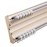 Strapazierfähiges, doppelläufiges Decken-Vorhangschienensystem, leiser Gleiter, für Wohnzimmer und Schlafzimmer, Trennwand, 340 cm, goldene Gardinenstangen für reibungslosen Betrieb