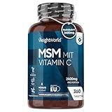 MSM 2400mg mit 100mg Vitamin C - 360 vegane Tabletten für 6 Monate Vorrat - Methylsulfonylmethan & Vit C für Knochen, Gelenke, Haut & Immunsystem (EFSA) - Alternative zu Kapseln & Pulver - WeightWorld
