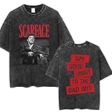RUENAKH Scarface Classic Film Washed T-Shirt Herren Tony Montana Awesome Einfache T-Shirts Strand O-Ausschnitt Harajuku Tee Shirt Oversized-color05||XXL