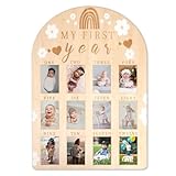 PEUTIER Bilderrahmen Baby, Fotoanzeige aus Holz für Mein Erstes Jahr Personalisierter Fotorahmen für Jungen Mädchen Baby Geburtstags Kinderzimmerdekorationen