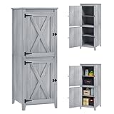 Outsunny Gartenschrank Holz, Geräteschuppen wetterfest Geräteschrank, 60x60x160cm, Gerätehaus mit Doppeltür, Ablagen, Abschließbar Werkzeugschrank Gartenschuppen für Garten, Terrasse, Hellgrau