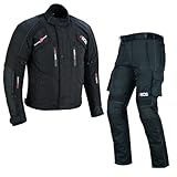 BOSmoto MOTORRADKOMBI JACKE + HOSE - ZWEITEILER- TEXTIL Motorrad Bike,Herren Motorrad Textil Kombi,Motorrrad Jacke und Hose,Motorradkombi (BLACK, S)