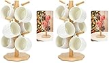 Euqvunn Kaffeetassenständer, Tassenhalter Stehend Kaffeebecher Baum Tassen Regal mit Dickerem Boden, Tassenhalter Stehend Kaffeebecher Brezelständer, Kaffeebecherregal(Holzfarbe) (Packung mit 2)